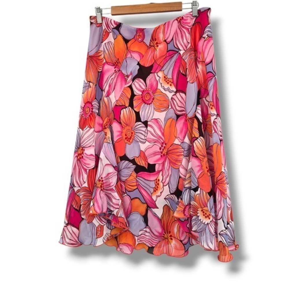 Giorgio Fiorlini Collection Floral Skirt Pink Orange Purple Womens Size XL‎